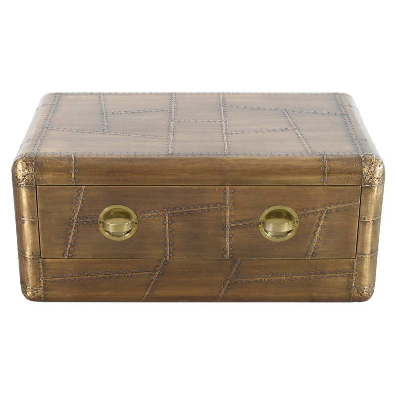 Moti Pilot  Solid Wood and Aluminum Cocktail Table with Brass Finish and Drawer