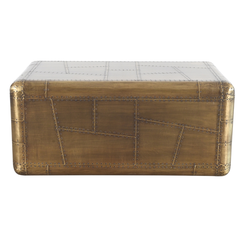 Moti Pilot  Solid Wood and Aluminum Cocktail Table with Brass Finish and Drawer