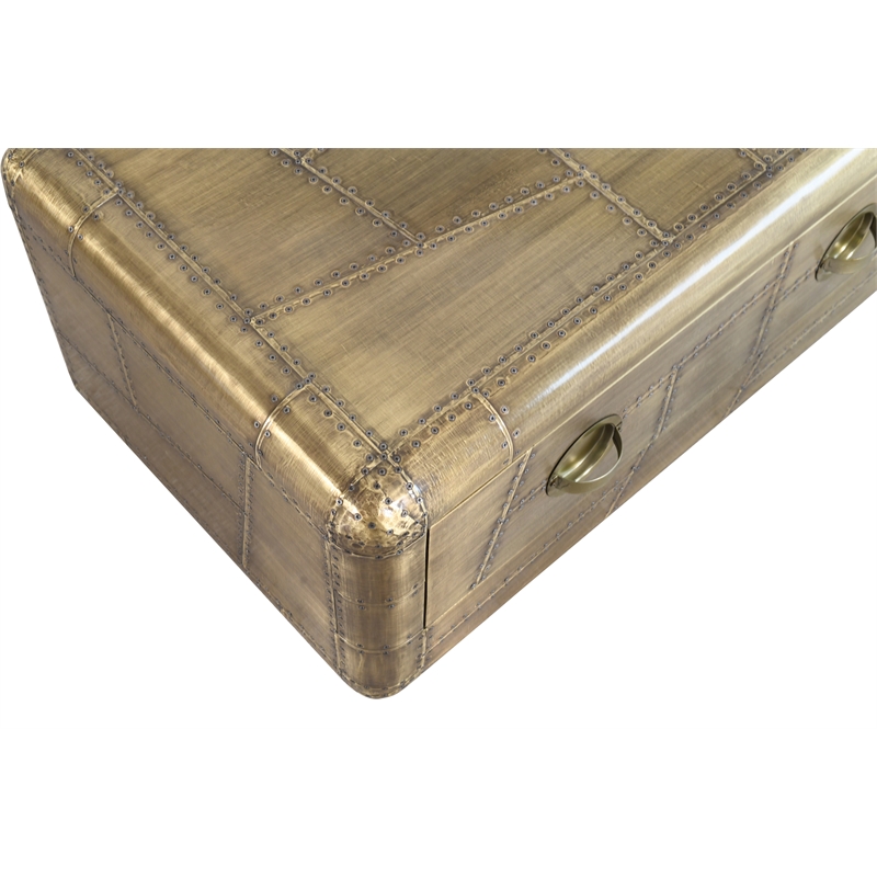 Moti Pilot  Solid Wood and Aluminum Cocktail Table with Brass Finish and Drawer