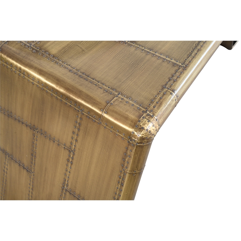 Pilot Writing Desk with Brass Finish and 3 Shelves in Solid Wood and Aluminum