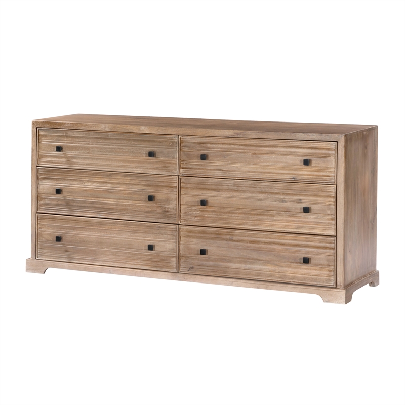 Carmenita 6 Drawer Dresser in Rustic Light Brown Finish on Solid Wood