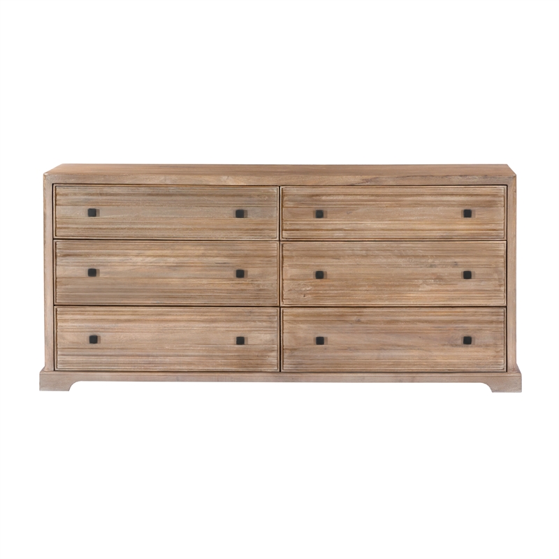 Carmenita 6 Drawer Dresser in Rustic Light Brown Finish on Solid Wood