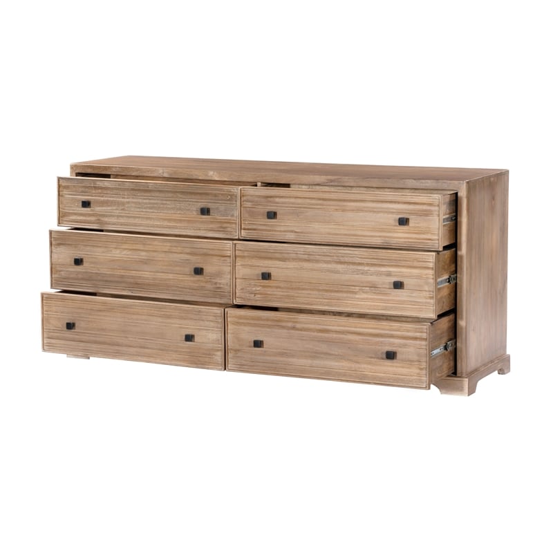 Carmenita 6 Drawer Dresser in Rustic Light Brown Finish on Solid Wood