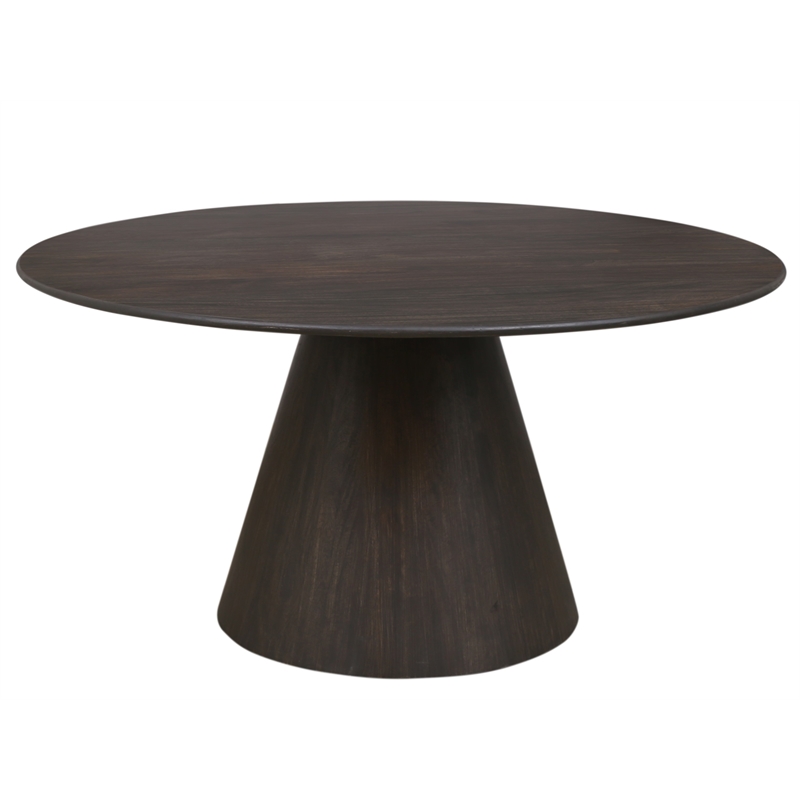 Jaden Solid Wood Round Dining Table in Charred Ember Brown Finish