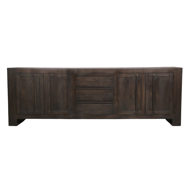 Jaden Solid Wood Sideboard With 3 Drawers And 4 Doors In Charred Ember Brown