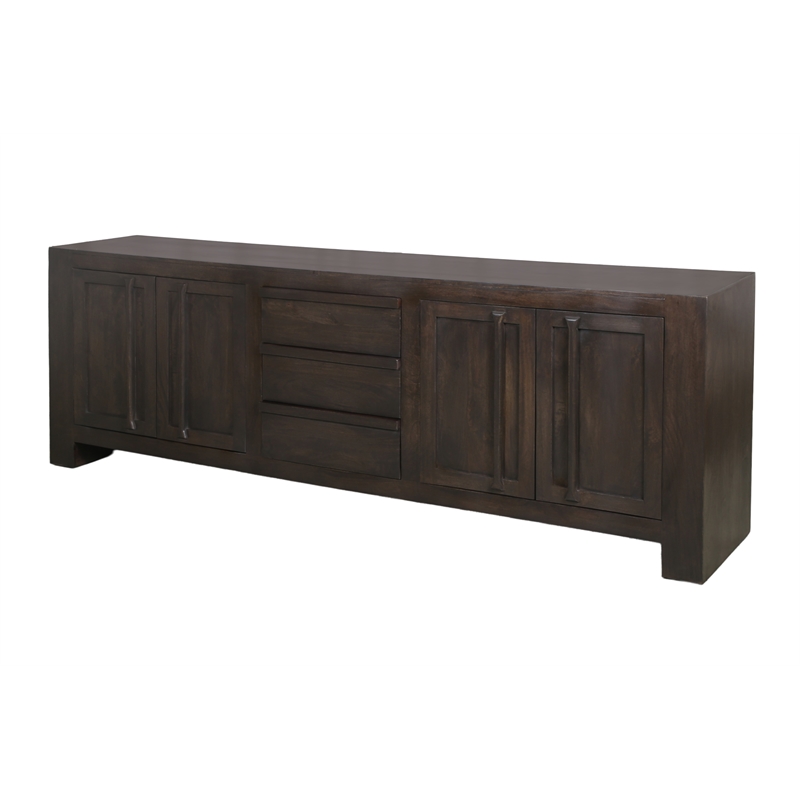 Jaden Solid Wood Sideboard With 3 Drawers And 4 Doors In Charred Ember Brown