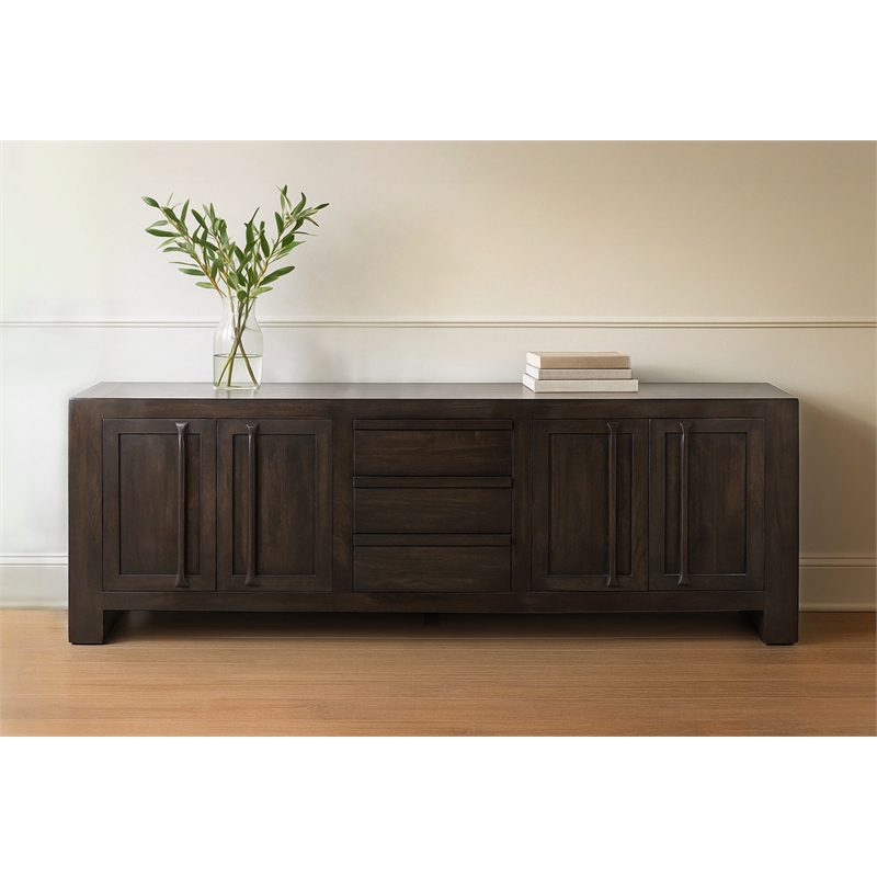Jaden Solid Wood Sideboard With 3 Drawers And 4 Doors In Charred Ember Brown