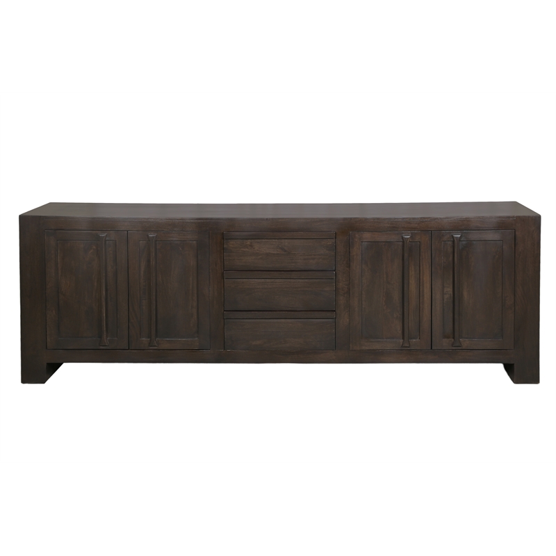 Jaden Solid Wood Sideboard With 3 Drawers And 4 Doors In Charred Ember Brown
