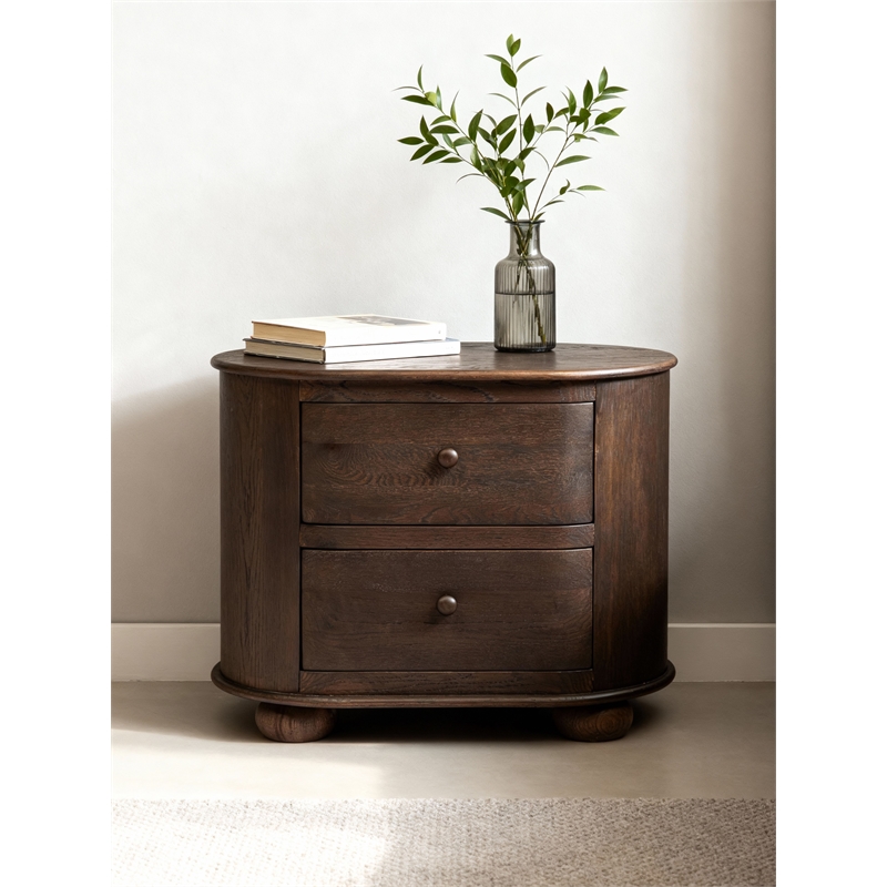 Astrid 2 - Drawer Nightstand In Appalachian Brown on Oak Solid Wood