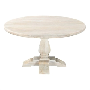 Benedict 55&quot Round Dining Table in Mango Solid Wood with White Wash Finish