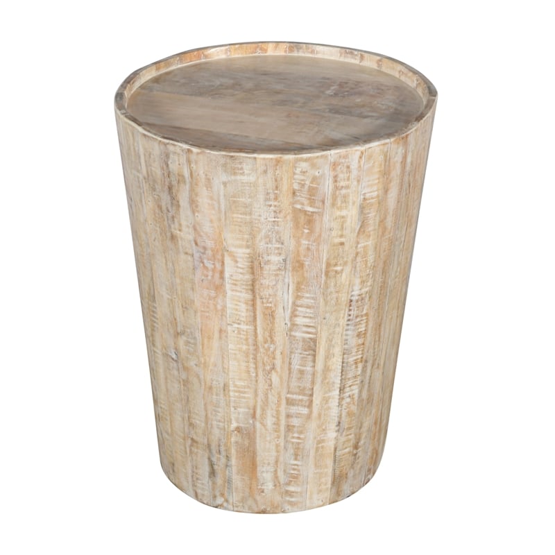 Jenna Round Drum End Table In Natural Finish on Mango Solid Wood