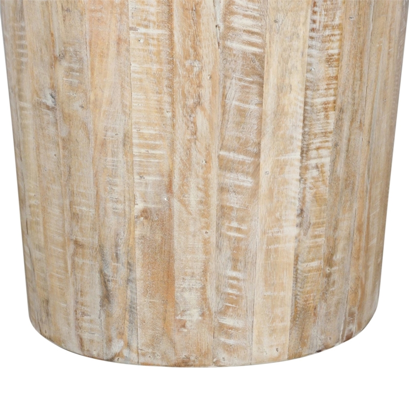 Jenna Round Drum End Table In Natural Finish on Mango Solid Wood