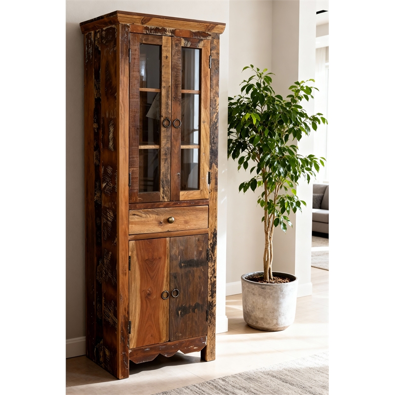 Trinidad Tall Cabinet in Natural Brown Finish on Reclaimed Wood