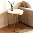 Orlando Ivory Marble Top Round Side Table In Brass Color Iron Base