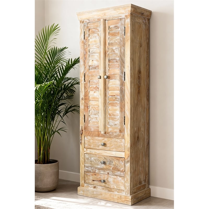 Jenna Louvered Doors Cabinet In Natural Finish on Solid Wood