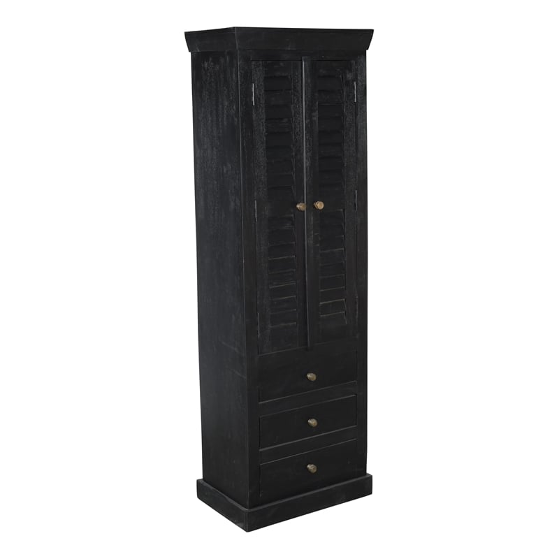 Jenna Louvered Doors Cabinet In Charcoal Finish on Solid Wood