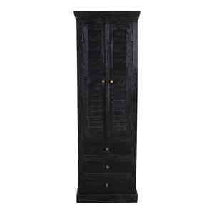 Jenna Louvered Doors Cabinet In Charcoal Finish on Solid Wood