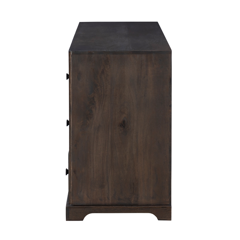 Carmenita 6 Drawer Dresser in Rich Umber Brown Finish on Solid Wood