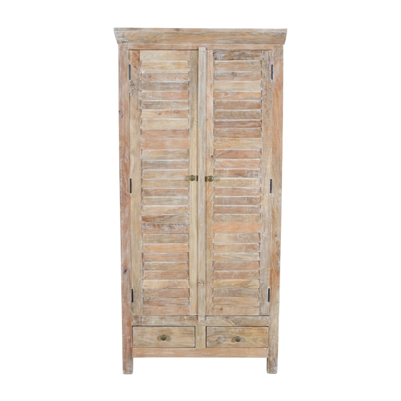 Jenna Louvered Doors Armoire In Natural Finish on Solid Wood