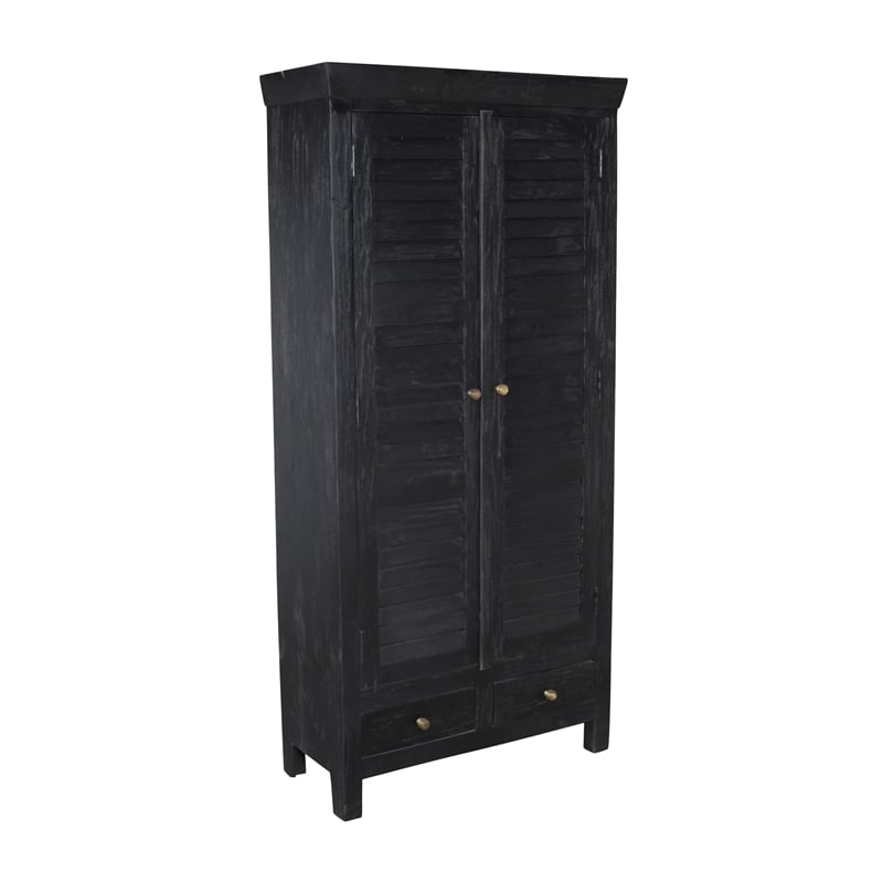 Jenna Louvered Doors Armoire In Charcoal Finish on Solid Wood