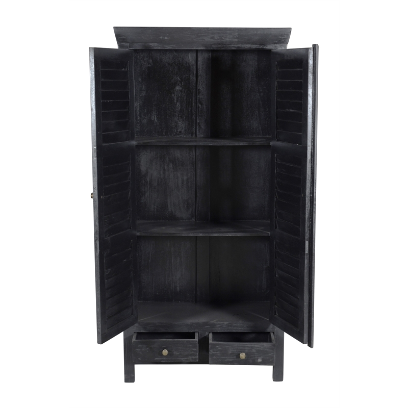 Jenna Louvered Doors Armoire In Charcoal Finish on Solid Wood