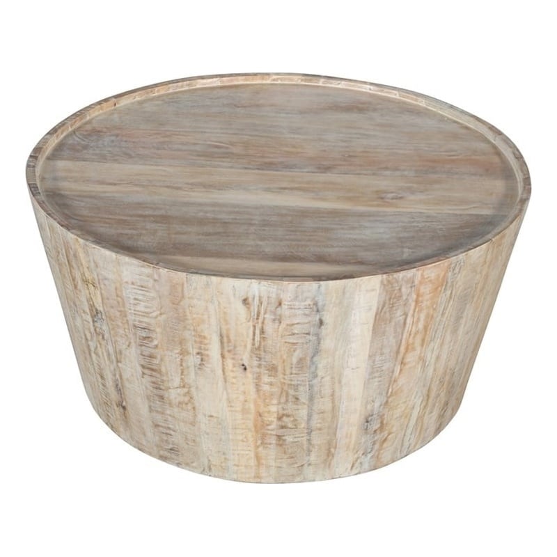 Jenna Drum Coffee Table In Natural Finish on Mango Solid Wood