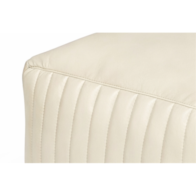 Brie Genuine Leather Square Pouf in a Sophisticated Ivory Finish