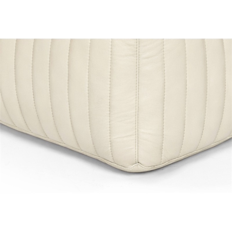 Brie Genuine Leather Square Pouf in a Sophisticated Ivory Finish