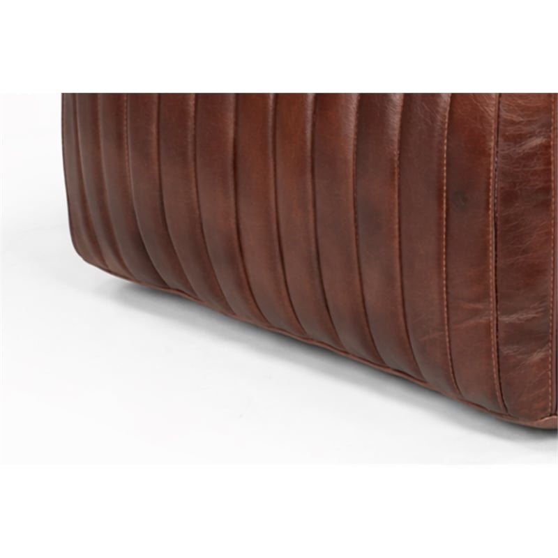 Brie Genuine Leather Square Pouf in a Modern Burgundy Finish
