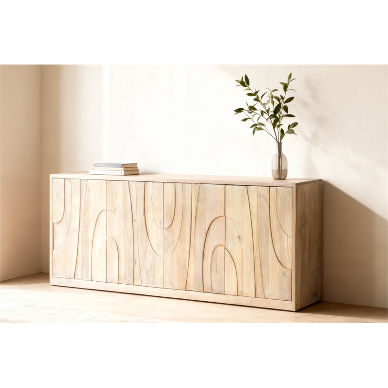 Donatalla 4-Door Sideboard in Brushed Ivory Finish on Solid Wood