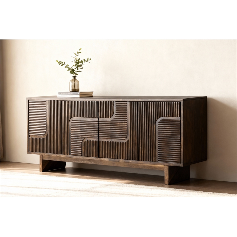 Ronson 4-Door Sideboard in Walnut Brown Finish on Solid Wood