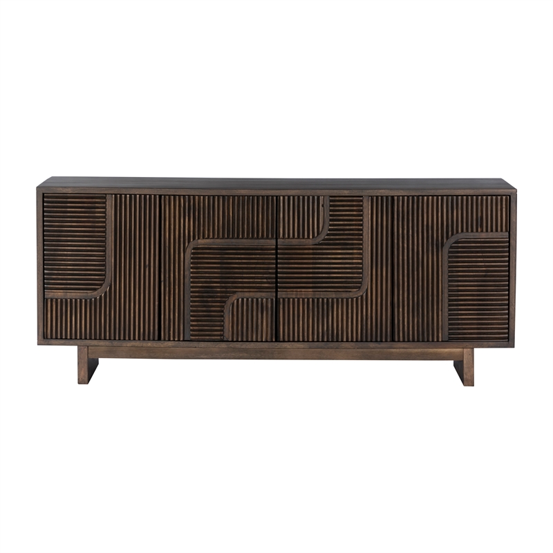 Ronson 4-Door Sideboard in Walnut Brown Finish on Solid Wood