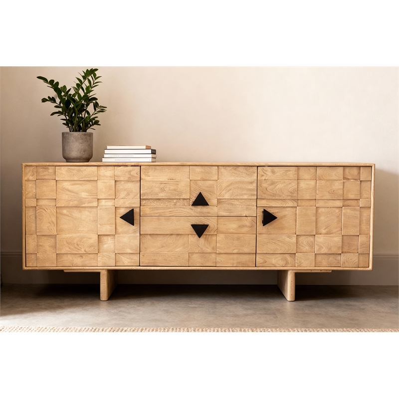 Durant Credenza in Neutral Beige Finish on Mango Solid Wood