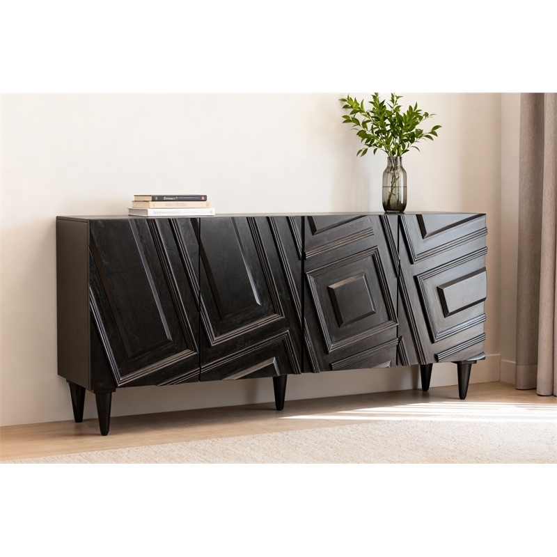 Cahill 4-Door Sideboard in Modern Black Finish on Solid Wood