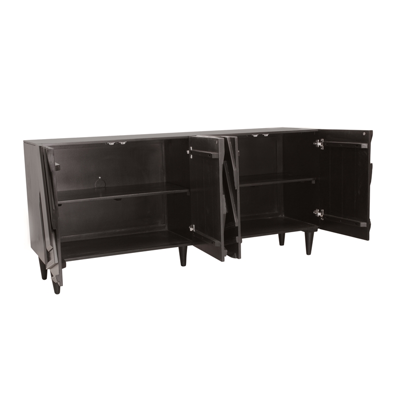 Cahill 4-Door Sideboard in Modern Black Finish on Solid Wood