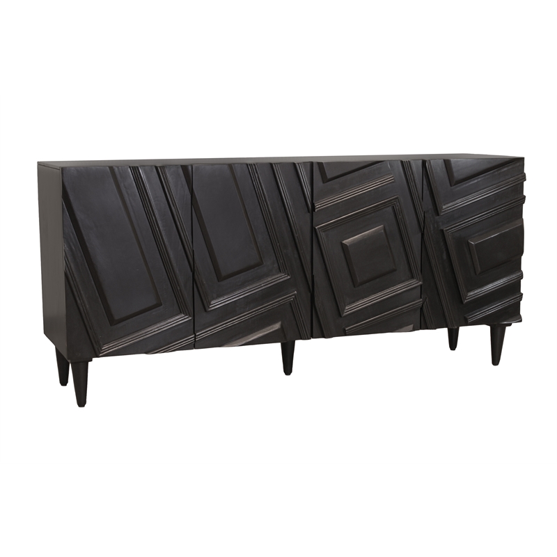 Cahill 4-Door Sideboard in Modern Black Finish on Solid Wood
