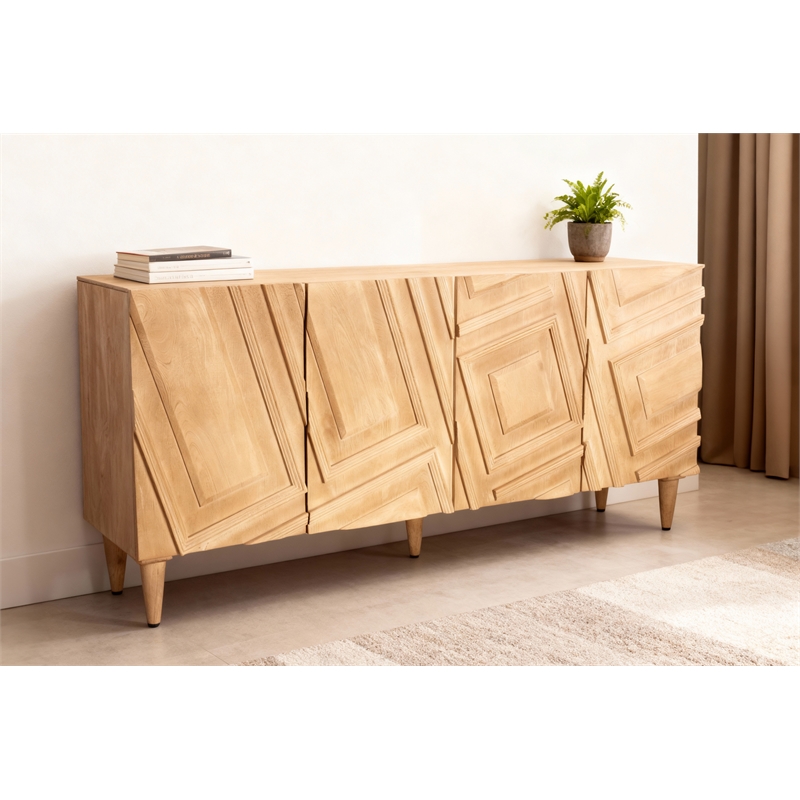 Cahill 4-Door Sideboard in Sand Oak Finish on Mango Solid Wood