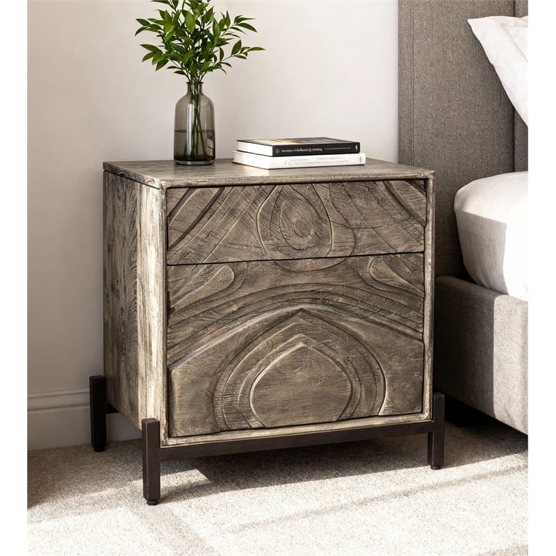 Bristol Nightstand in Smoked Ash Finish on Mango Solid Wood