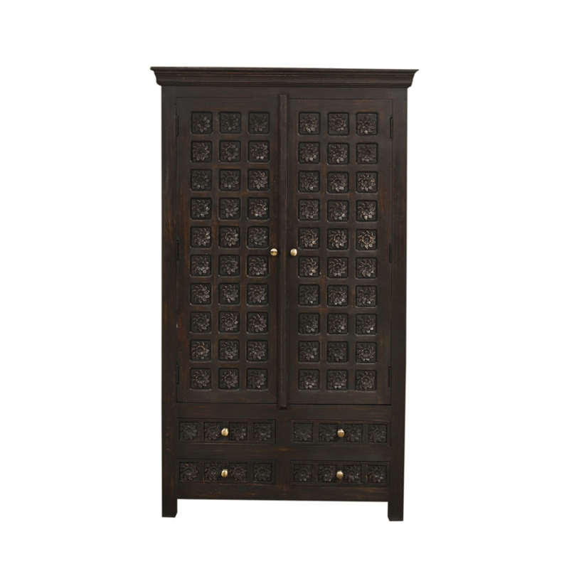 Anisa Tall Cabinet in Antique Brown Finish on Mango Solid Wood