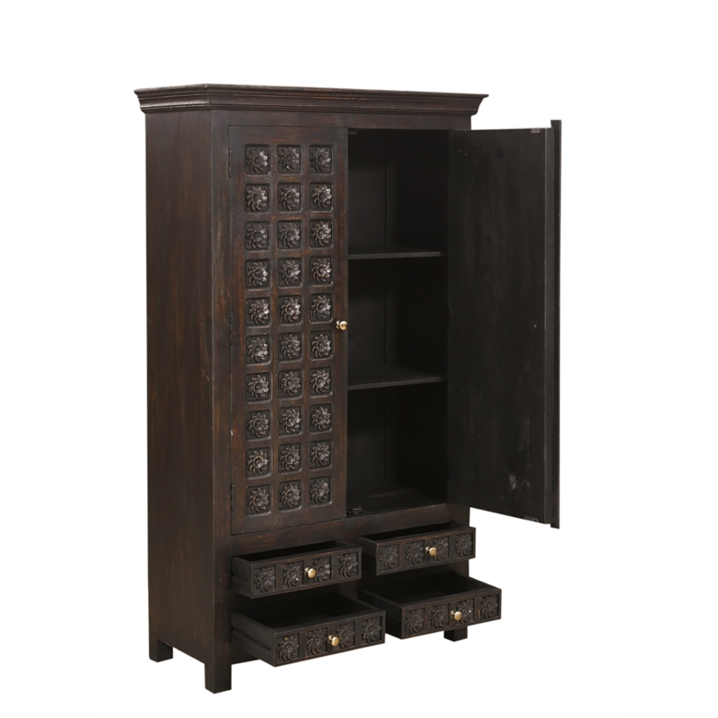 Anisa Tall Cabinet in Antique Brown Finish on Mango Solid Wood