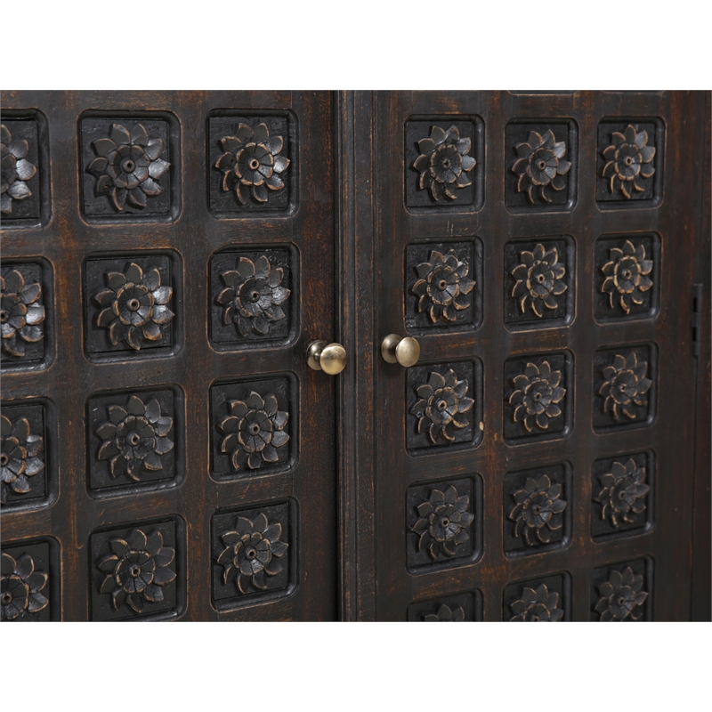 Anisa Tall Cabinet in Antique Brown Finish on Mango Solid Wood
