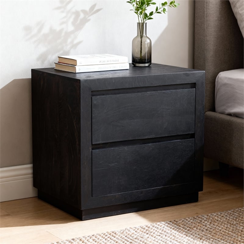 Sarah 2 Drawer Nightstand in Antique Brown Finish on Solid Wood