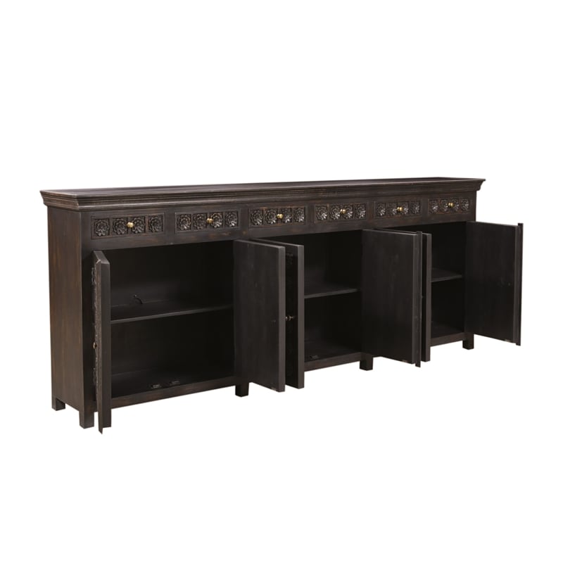 Anisa 105'' Sideboard in Antique Brown Finish on Mango Solid Wood