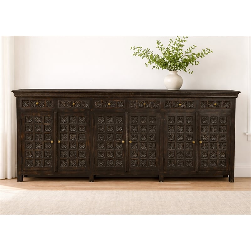 Anisa 105'' Sideboard in Antique Brown Finish on Mango Solid Wood