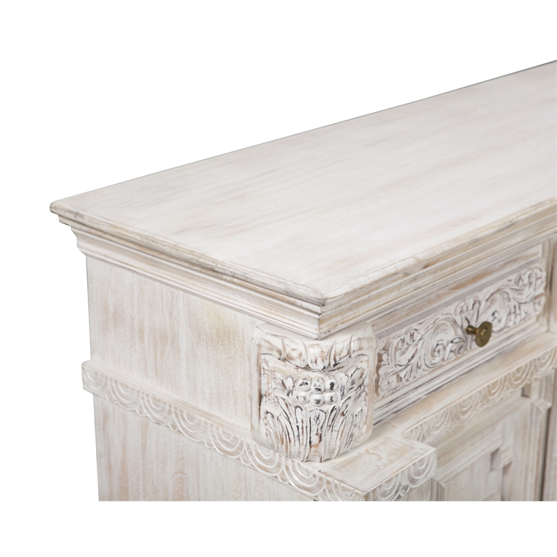 Carter 4-Drawer 4-Door Sideboard in Distressed White Finish on Solid Wood