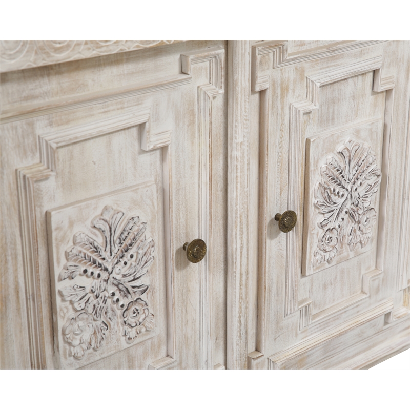 Carter 4-Drawer 4-Door Sideboard in Distressed White Finish on Solid Wood