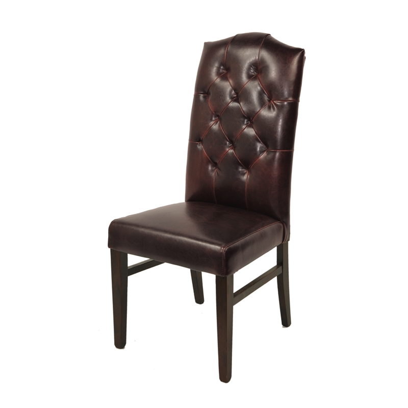 Set of 2 Tufted Back Genuine Leather Side Chairs in Burgundy