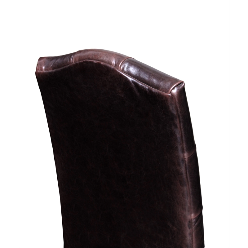 Set of 2 Tufted Back Genuine Leather Side Chairs in Burgundy