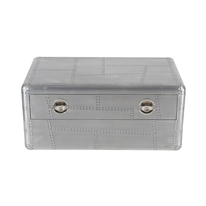 Pilot 1-Drawer Cocktail Table with Silver Aluminum Cladding and Exposed Screws