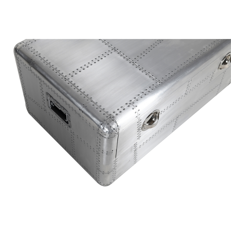 Pilot 1-Drawer Cocktail Table with Silver Aluminum Cladding and Exposed Screws